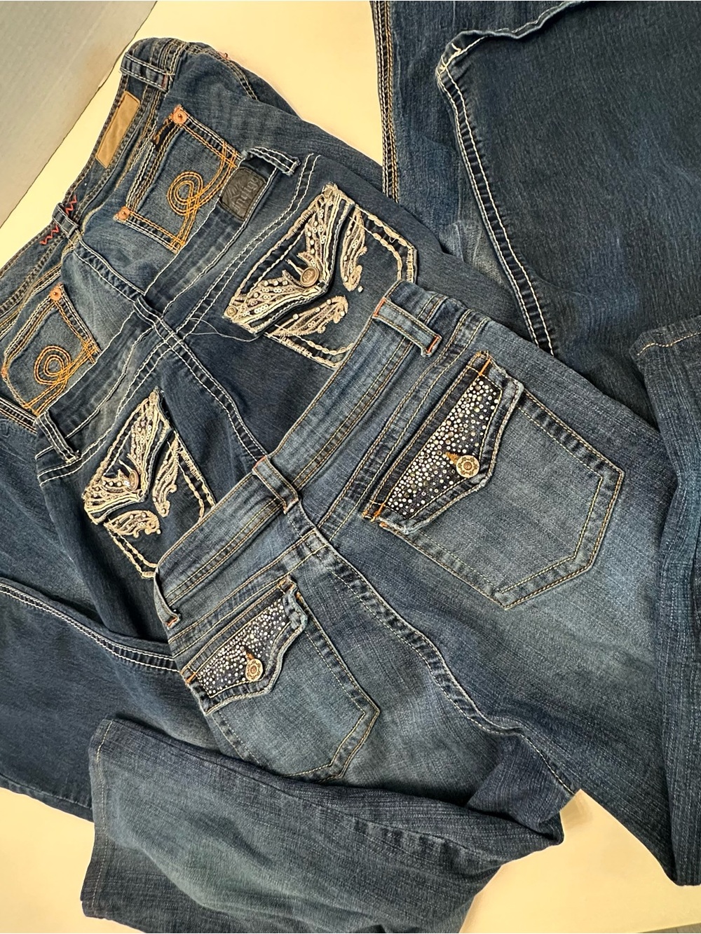 Women’s Dark Blue Embellished Pocket Jeans x3 size 10 1 pair capri, boot cut
